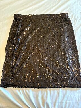 Avenue Modern Metallics Black Sequin Mini Skirt 14W/16W Witchy Whimsy Goth